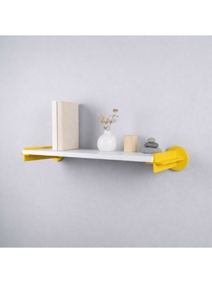 Basart Dekoratif Modern Duvar Rafı - 3D Tasarım Kırmızı Destekli Kitaplık ve Obje Rafı