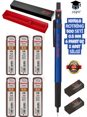 Kutulu Rotring 500 Uçlu Kalem Seti Versatil Kalem 6 Paket Uç 2 Adet Silgi