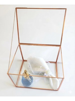 Güven Cam Sandık Damat Bohçası Zincir Detaylı Fanus 25X20X18 cm