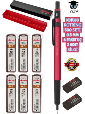 Kutulu Rotring 500 Uçlu Kalem Seti Versatil Kalem 6 Paket Uç 2 Adet Silgi