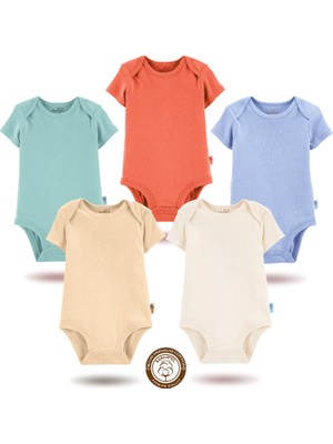 Mahfel 5'li Kısa Kollu %100 Pamuk Premium Seri Çıtçıtlı Bebek Body Zıbın 08