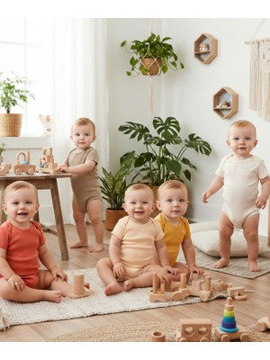 Mahfel 5'li Kısa Kollu %100 Pamuk Premium Seri Çıtçıtlı Bebek Body Zıbın 10