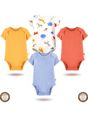 Mahfel 4'lü Kısa Kol %100 Pamuklu Premium Çıtçıtlı Bebek Body Zıbın 03