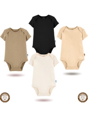 Mahfel 4'lü Kısa Kol %100 Pamuklu Premium Çıtçıtlı Bebek Body Zıbın 04