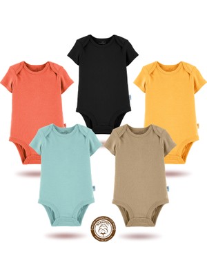 Mahfel 5'li Kısa Kollu %100 Pamuk Premium Seri Çıtçıtlı Bebek Body Zıbın 05
