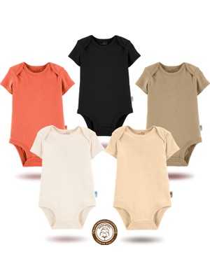 Mahfel 5'li Kısa Kollu %100 Pamuk Premium Seri Çıtçıtlı Bebek Body Zıbın 07