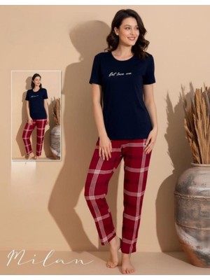 Boyraz Slim Fit Dar Kesim Kadın Milan Bisiklet Yaka Kısa Kol Pijama Takımı 11006L - 1 Adet