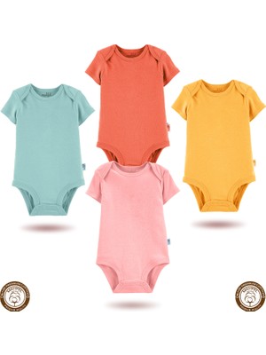Mahfel 4'lü Kısa Kol %100 Pamuklu Premium Çıtçıtlı Bebek Body Zıbın 05