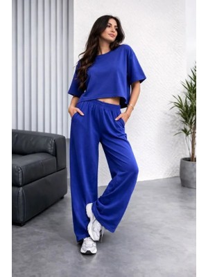 Mç Plus Osy Modal Yumuşak Dokulu Şalaş Oversize Ikili Takım Bol Paça Pantolonlu Rahat Günlük Takım - Saks Mavisi