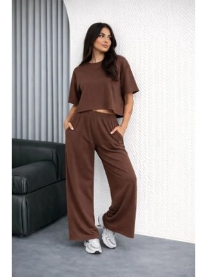 Balmior Osy Modal Yumuşak Dokulu Şalaş Oversize Ikili Takım Bol Paça Pantolonlu Rahat Günlük Takım - Kahverengi