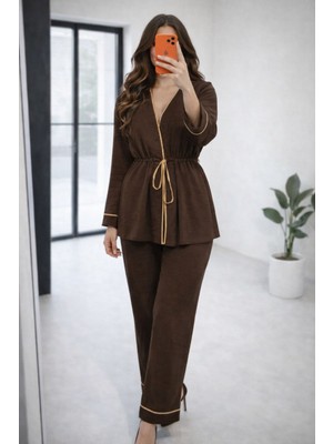 Hiramir Kadın Takım Belden Bağlamalı Bluz Pantolon Takım YZ2520