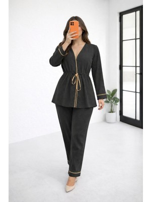 Hiramir Kadın Takım Belden Bağlamalı Bluz Pantolon Takım YZ2520