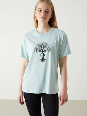 Lc Waikiki Yeni Sezon Bisiklet Yaka Baskılı Kadın Tişört