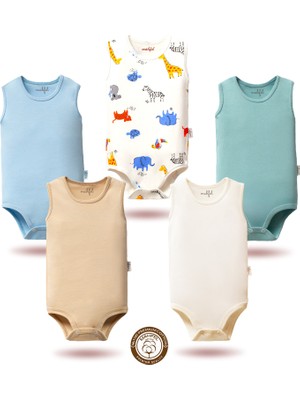 Mahfel 5'li Atlet Kolsuz %100 Pamuk Premium Seri Çıtçıtlı Bebek Body Zıbın 07