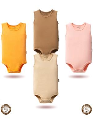 Mahfel 4'lü Atlet Kolsuz %100 Pamuklu Çıtçıtlı Bebek Body Zıbın 03