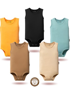 Mahfel 5'li Atlet Kolsuz %100 Pamuk Premium Seri Çıtçıtlı Bebek Body Zıbın 02