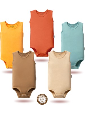 Mahfel 5'li Atlet Kolsuz %100 Pamuk Premium Seri Çıtçıtlı Bebek Body Zıbın 04