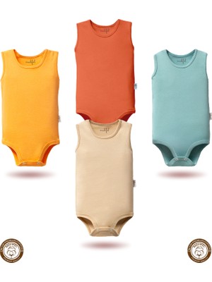 Mahfel 4'lü Atlet Kolsuz %100 Pamuklu Çıtçıtlı Bebek Body Zıbın 05