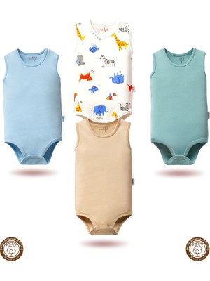 Mahfel 4'lü Atlet Kolsuz %100 Pamuklu Çıtçıtlı Bebek Body Zıbın 06