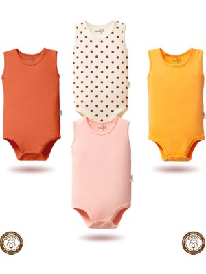 Mahfel 4'lü Atlet Kolsuz %100 Pamuklu Çıtçıtlı Bebek Body Zıbın 07