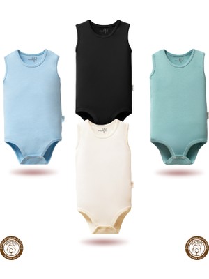 Mahfel 4'lü Atlet Kolsuz %100 Pamuklu Çıtçıtlı Bebek Body Zıbın 10