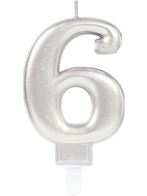 İsmiyle Al 6 Rakamı Mum Gümüş Renk