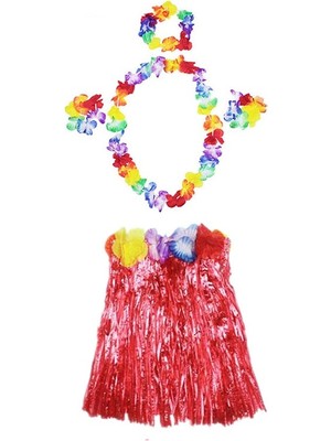 İsmiyle Al Hawaii  Kolye Etek Taç ve Bileklik Seti Kırmızı