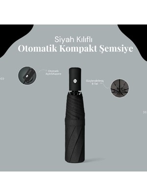 İsmiyle Al Siyah Kılıflı Otomatik Kompakt Şemsiye