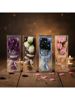 İsmiyle Al Şeffaf Kutulu Üç Gül Buketi