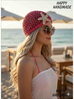 Happy Handmade Yazlık Viral Şapka/trend Bere/kroşe Bere/deniz Yıldızı/hediyelik