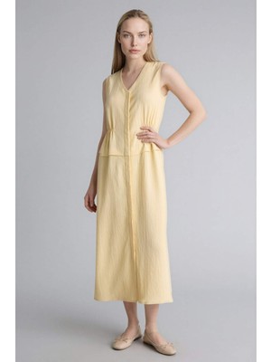 DeFacto V Yaka Gofre Dokulu Kolsuz Elbise F3408AX26SM