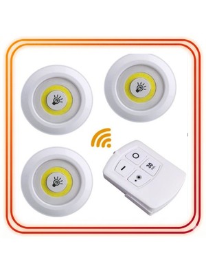 BURADABULDUN LED Gece Lambası Seti - 3 Lü Yuvarlak, Kumandalı & Dokunmatik, Pilli LED