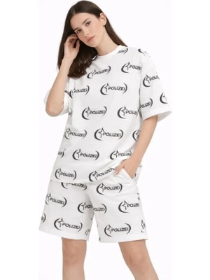 paris store Oversize Ön ve Arka Baskılı Tişört Şort Takım Rahat Kalıp Yazlık Günlük Kombin - Beyaz