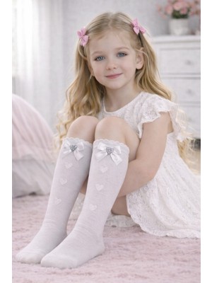 Gigi Giyim Kalp Aksesuarlı Diz Altı Kız Çocuk Çorap