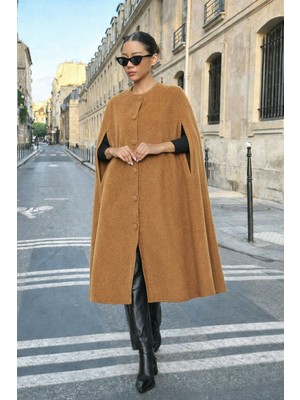 Comstar Kadın Günlük Kolsuz Bol Kahve Kaşe Panço