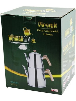 Go İthalat Sepetopia -Piramit Orta Boy Çelik Çaydanlık Seti - Takımı Renkli Bakalit Kulp Üst Demlik : 1.1lt - Alt Suluk: 2lt Kendinden Süzgeçli (5534)