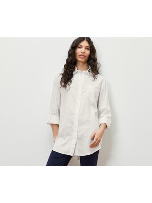 Tchibo Kadın Bluz, Keten Karışım, Beyaz