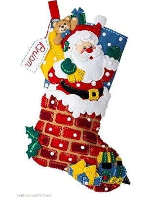 River Bucilla Keçe Aplike Çorap Seti, Jolly Chimney 18" Keçe Aplike Çorap Yapma Seti, 89543E