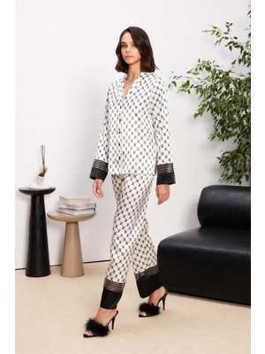 Pierre Cardin Kadın Önden Düğmeli Biyeli Saten Pijama Takımı