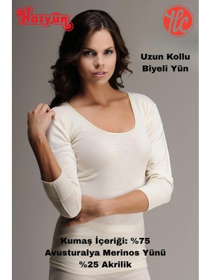 Hasyün %75 Yün Kadın Sıcak Tutar Terletmez Kaşınma Yapmaz Ribana Biyeli Yün Uzun Kollu İçlik