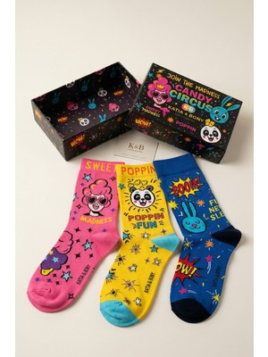 Unisex 3'lü Candy Desenli Kutulu Soket Çorap