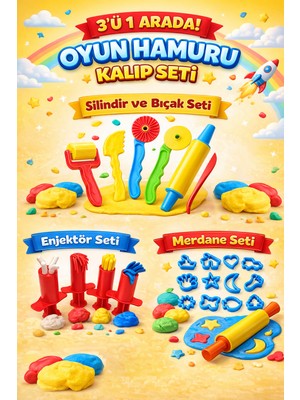 Heroes Dough 3'ü 1 Arada Oyun Hamuru Kalıp Seti - Enjektör, Merdane, Silindir ve Bıçaklı Şekillendirme Seti