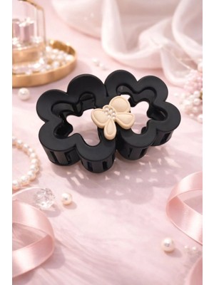 Nati Co Mat Siyah Mandal Toka | Taşlı Fiyonk Aksesuarlı (8 Cm)