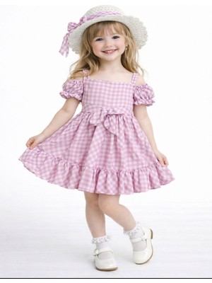 Carmina Kids Şapkalı Ekose Viskon Elbise