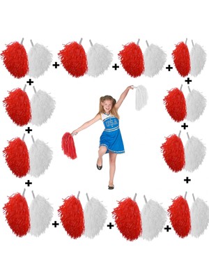 İsmiyle Al 12 Çift ( 24 Adet ) Kırmızı-Beyaz Renk 23 Nisan 19 Mayıs 29 Ekim Okul Gösteri Ponponları