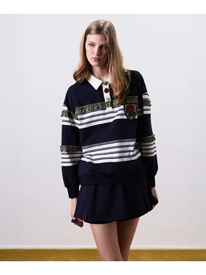 Twist Karma Düğmeli Çizgili Sweatshırt TS1260091012015