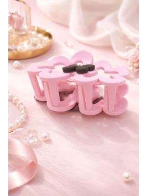 Nati Co Mat Pembe Mandal Toka | Taşlı Fiyonk Aksesuarlı (8 Cm)