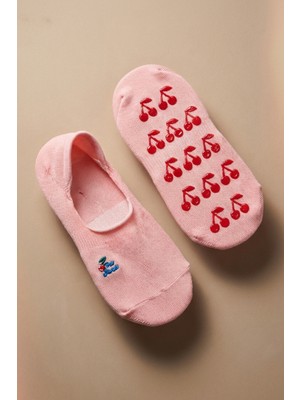 Kiraz Desenli Pembe Çocuk Görünmez Çorap