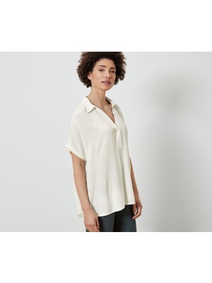 Tchibo Kadın Bluz, Kısa Kollu, Krem-Beyaz