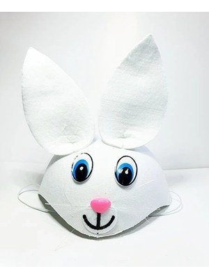 İsmiyle Al Beyaz Renk Kulaklı Tavşan Şapkası Hayvan Şapkası